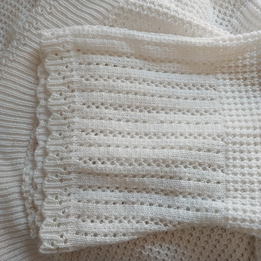 Vintage Notations Womens Size 3X Crochet Knit White Crop Open Cottage Cardigan - Picture 7 of 11